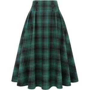 Plaid Skirt for Womens High Waist Aline Pleated Midi Skirts